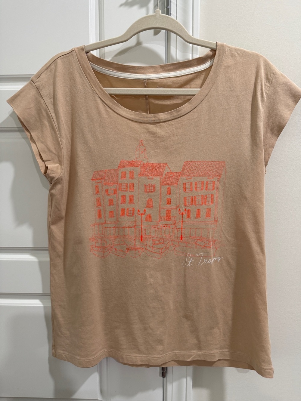 Gap St. Tropez Graphic Tee - Tan, Sz S Beach Travel
